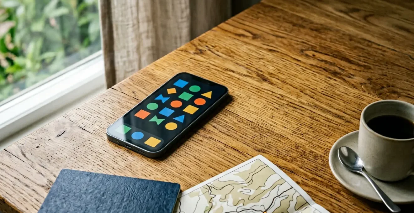 Smartphone mit Reise-Apps für unterwegs Navigation und Organisation
