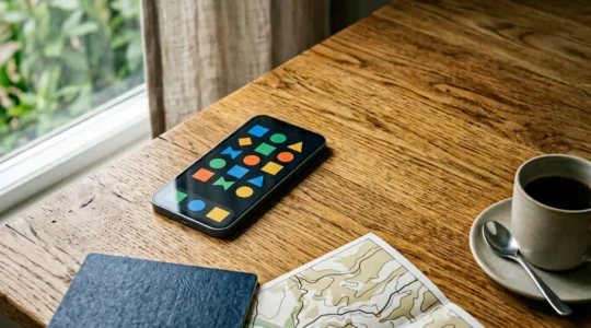 Smartphone mit Reise-Apps für unterwegs Navigation und Organisation